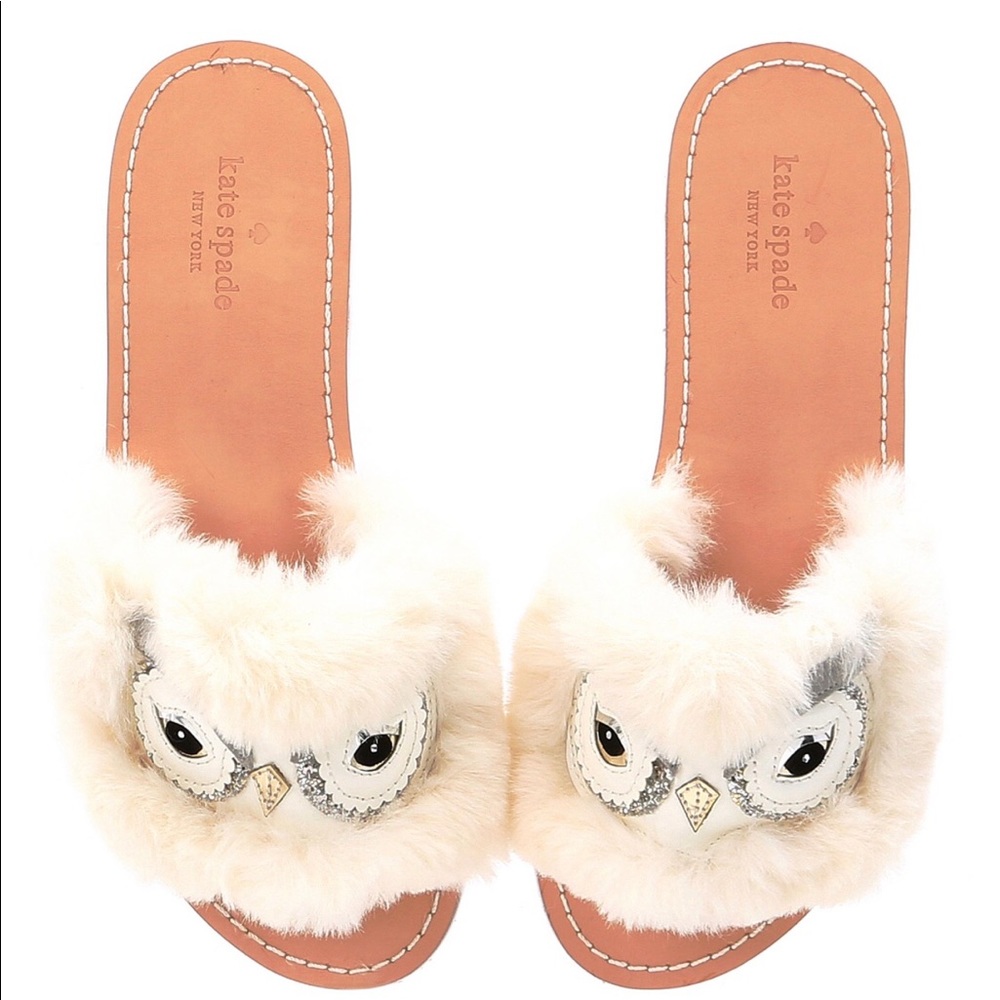 kate spade new york Ingrid Owl Faux Fur Slides